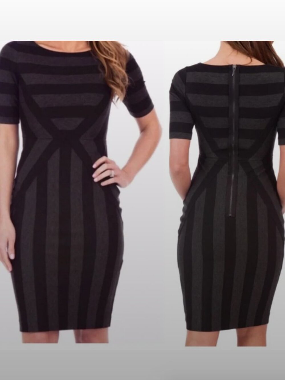 Anthropologie Maeve Gray and Black Geoplane Pencil Dress - Size 2